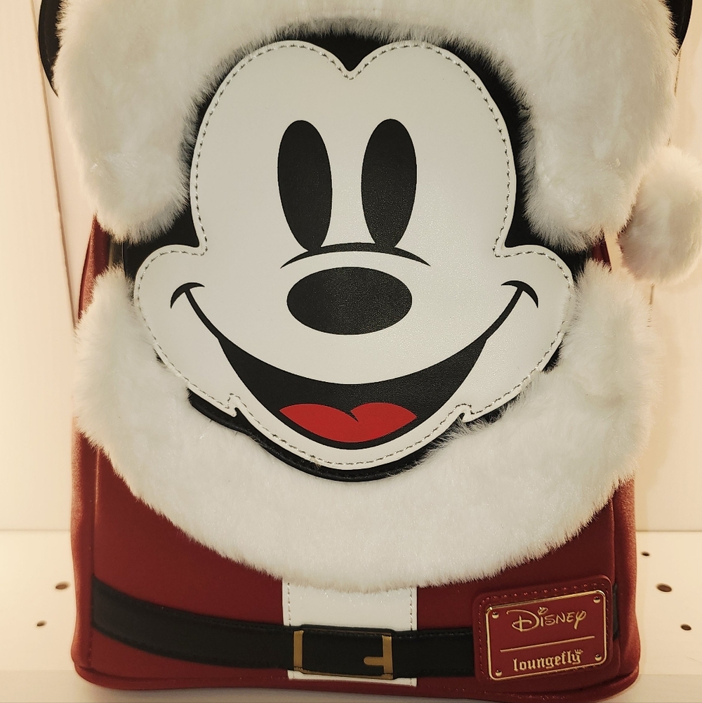 Loungefly Disney Parks Mickey Mouse Santa Furry Red Backpack New With Tags!